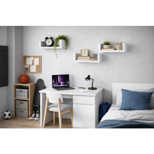 Półka Ścienna Wisząca 40 cm P1-40 Biała Zestaw 3 szt do Salonu, Sypialni