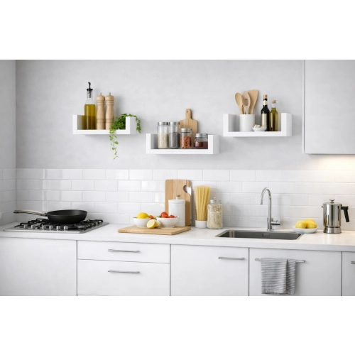 Półka Ścienna Wisząca 40 cm P1-40 Biała Zestaw 3 szt do Salonu, Sypialni