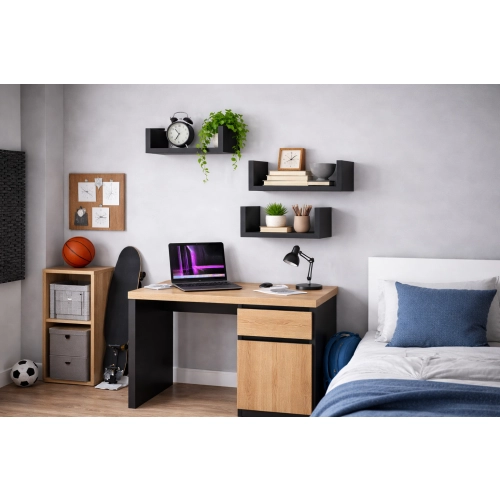 Półka Ścienna Wisząca 40 cm P1-40 Czarna Zestaw 3 szt do Salonu, Sypialni