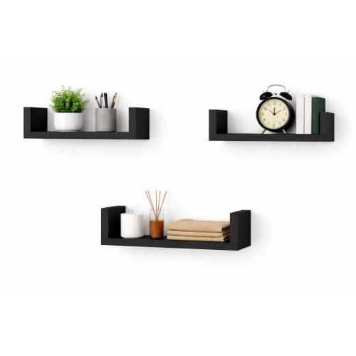 Półka Ścienna Wisząca 40 cm P1-40 Czarna Zestaw 3 szt do Salonu, Sypialni