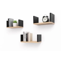Półka Ścienna Wisząca 40 cm P1-40 Dąb Wotan/Czarny Zestaw 3 szt do Salonu, Sypialni