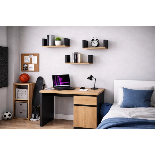 Półka Ścienna Wisząca 40 cm P1-40 Dąb Wotan/Czarny Zestaw 3 szt do Salonu, Sypialni