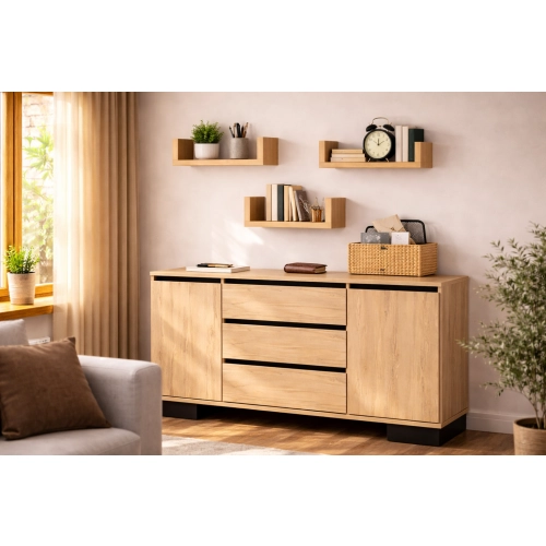 Półka Ścienna Wisząca 40 cm P1-40 Dąb Sonoma Zestaw 3 szt do Salonu, Sypialni