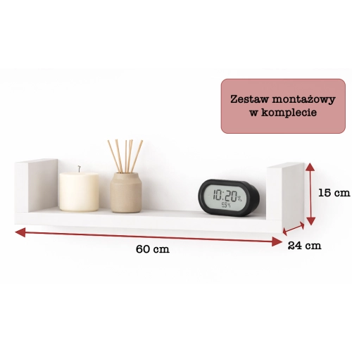 Półka Ścienna Wisząca 60 cm P1-60 Biała Zestaw 3 szt do Salonu, Sypialni