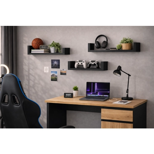 Półka Ścienna Wisząca 60 cm P1-60 CZarna Zestaw 3 szt do Salonu, Sypialni