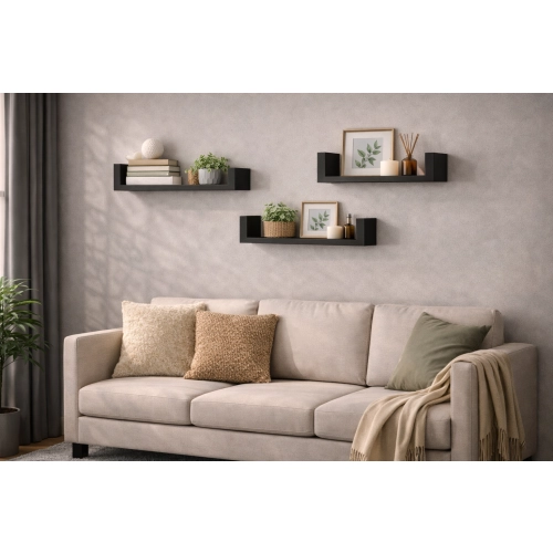 Półka Ścienna Wisząca 60 cm P1-60 CZarna Zestaw 3 szt do Salonu, Sypialni