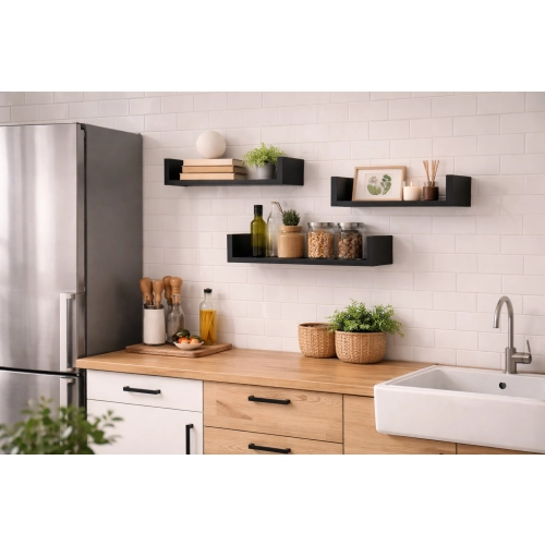 Półka Ścienna Wisząca 60 cm P1-60 CZarna Zestaw 3 szt do Salonu, Sypialni