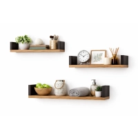 Półka Ścienna Wisząca 60 cm P1-60 Dąb Wotan/Czarny Zestaw 3 szt do Salonu, Sypialni