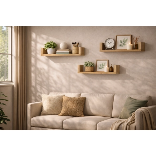 Półka Ścienna Wisząca 60 cm P1-60 Dąb Sonoma Zestaw 3 szt do Salonu, Sypialni