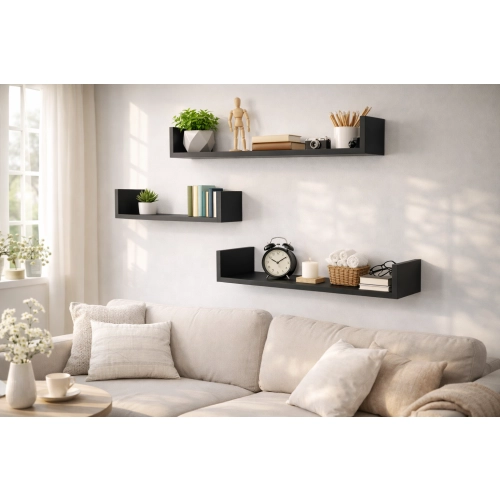 Półka Ścienna Wisząca 80 cm P1-80 Czarny Zestaw 3 szt do Salonu, Sypialni