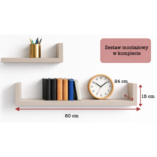 Półka Ścienna Wisząca 80 cm P1-80 Kaszmir Zestaw 3 szt do Salonu, Sypialni