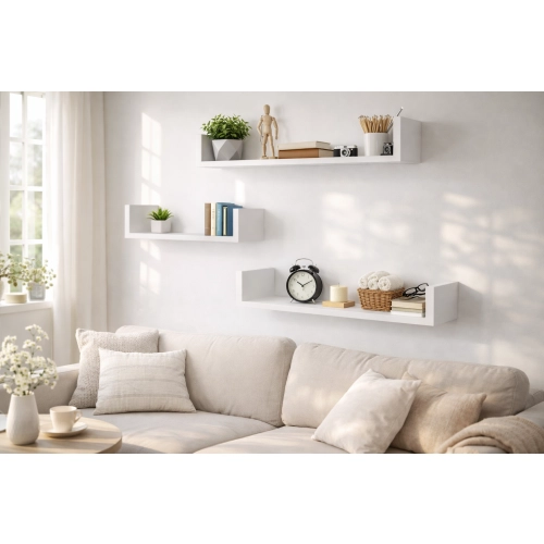 Półka Ścienna Wisząca 80 cm P1-80 Biały Zestaw 3 szt do Salonu, Sypialni