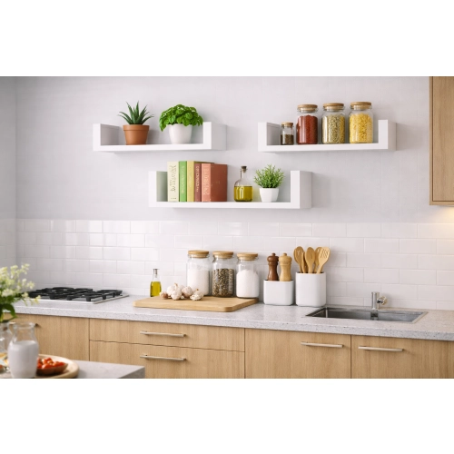 Półka Ścienna Wisząca 80 cm P1-80 Biały Zestaw 3 szt do Salonu, Sypialni