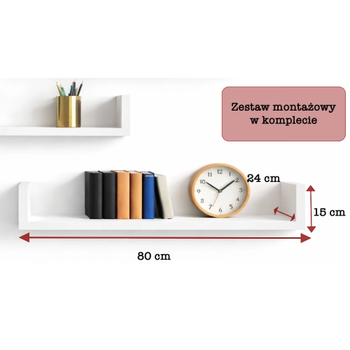 Półka Ścienna Wisząca 80 cm P1-80 Biały Zestaw 3 szt do Salonu, Sypialni