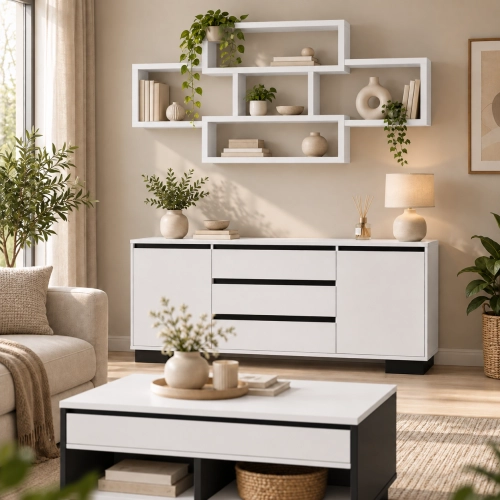 Półka Ścienna Wisząca Biała Duża P2 170 x 80 cm Regał na Książki do Salonu