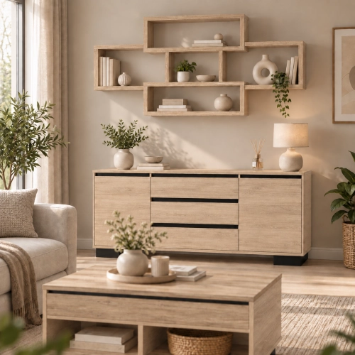 Półka Ścienna Wisząca Dąb Sonoma Duża P2 170 x 80 cm Regał na Książki do Salonu