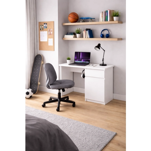 Biurko Białe B2-S Komputerowe Młodzieżowe z Szufladą Półka Cichy Domyk