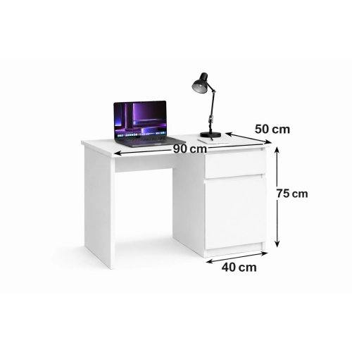 Biurko Białe B2-S Komputerowe Młodzieżowe z Szufladą Półka Cichy Domyk