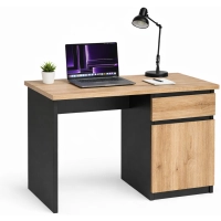 Biurko Dąb Wotan/Czarny B2-S Komputerowe Młodzieżowe z Szufladą Półka Cichy Domyk