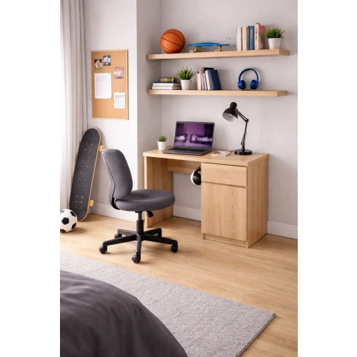 Biurko Dąb Sonoma B2-S Komputerowe Młodzieżowe z Szufladą Półka Cichy Domyk