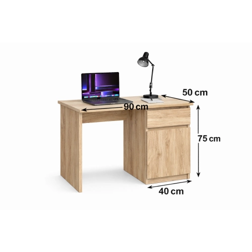 Biurko Dąb Sonoma B2-S Komputerowe Młodzieżowe z Szufladą Półka Cichy Domyk