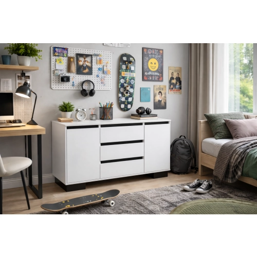 Komoda 2D3S BIA ALFA Komoda Biała z Szufladami do Salonu, Sypialni 145 cm