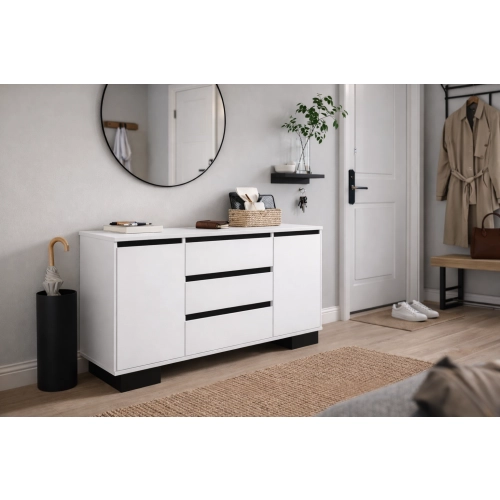 Komoda 2D3S BIA ALFA Komoda Biała z Szufladami do Salonu, Sypialni 145 cm