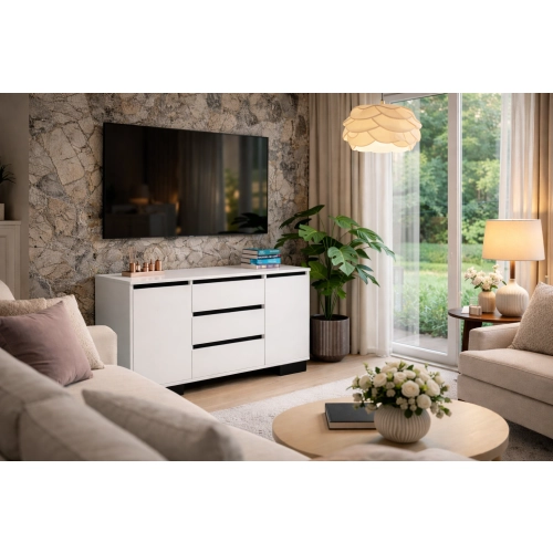 Komoda 2D3S BIA ALFA Komoda Biała z Szufladami do Salonu, Sypialni 145 cm