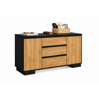 Komoda 2D3S CZ ALFA Komoda Czarna z Szufladami do Salonu, Sypialni 145 cm Dąb Wotan + Czarny