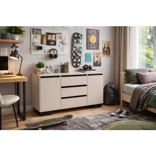 Komoda 2D3S KAS ALFA Komoda Kaszmirowa z Szufladami do Salonu, Sypialni 145 cm Kaszmir + Czarny