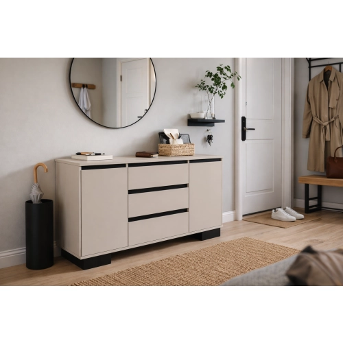 Komoda 2D3S KAS ALFA Komoda Kaszmirowa z Szufladami do Salonu, Sypialni 145 cm Kaszmir + Czarny