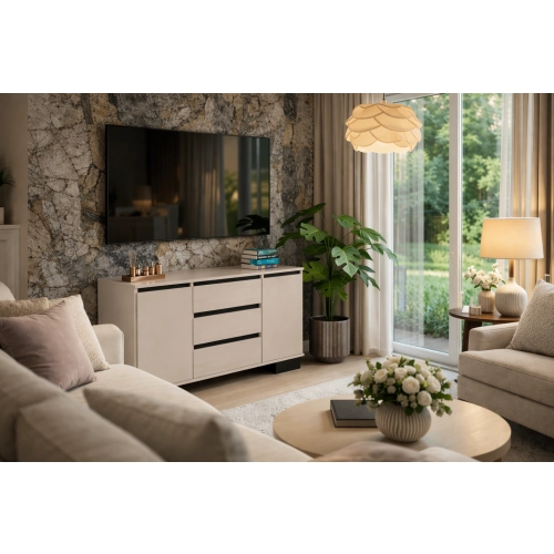 Komoda 2D3S KAS ALFA Komoda Kaszmirowa z Szufladami do Salonu, Sypialni 145 cm Kaszmir + Czarny