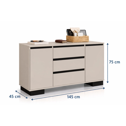 Komoda 2D3S KAS ALFA Komoda Kaszmirowa z Szufladami do Salonu, Sypialni 145 cm Kaszmir + Czarny