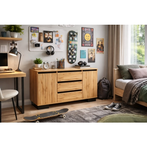 Komoda 2D3S DC ALFA Komoda z Szufladami do Salonu, Sypialni 145 cm Dąb Wotan