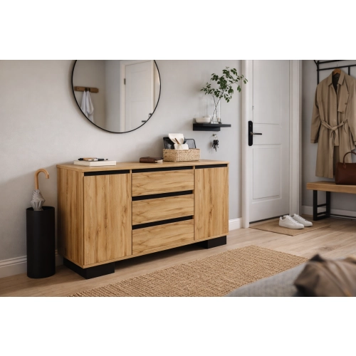 Komoda 2D3S DC ALFA Komoda z Szufladami do Salonu, Sypialni 145 cm Dąb Wotan