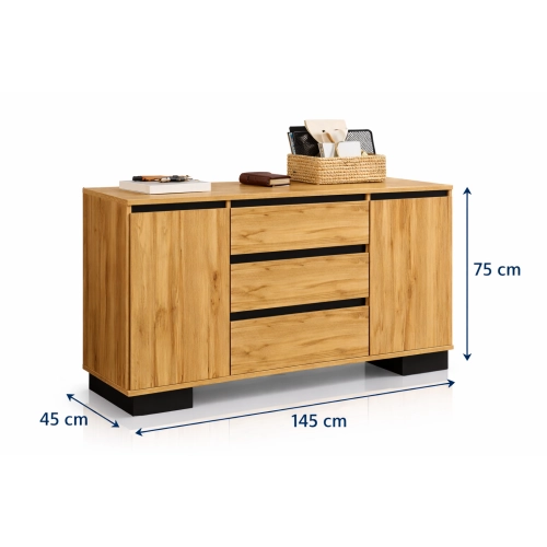 Komoda 2D3S DC ALFA Komoda z Szufladami do Salonu, Sypialni 145 cm Dąb Wotan