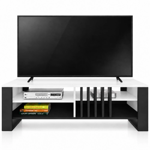 Szafka RTV III pod TV 145 cm Lamele Biała Nowoczesna Loft