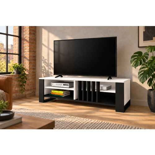 Szafka RTV III pod TV 145 cm Lamele Biała Nowoczesna Loft