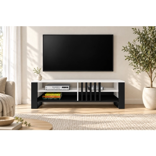 Szafka RTV III pod TV 145 cm Lamele Biała Nowoczesna Loft