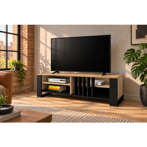 Szafka RTV III pod TV 145 cm Lamele Dąb Wotan Nowoczesna Loft