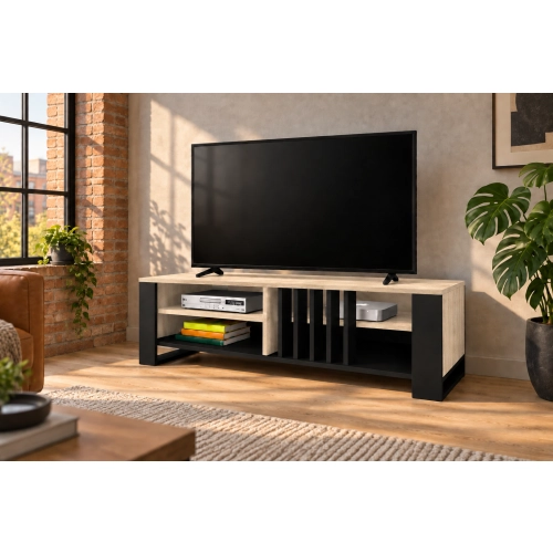Szafka RTV III pod TV 145 cm Lamele Dąb Sonoma Nowoczesna Loft