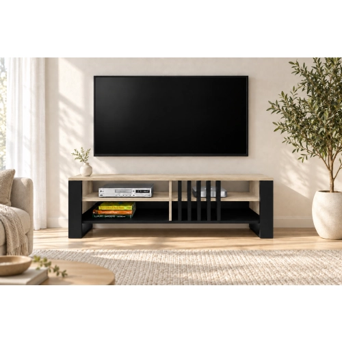 Szafka RTV III pod TV 145 cm Lamele Dąb Sonoma Nowoczesna Loft