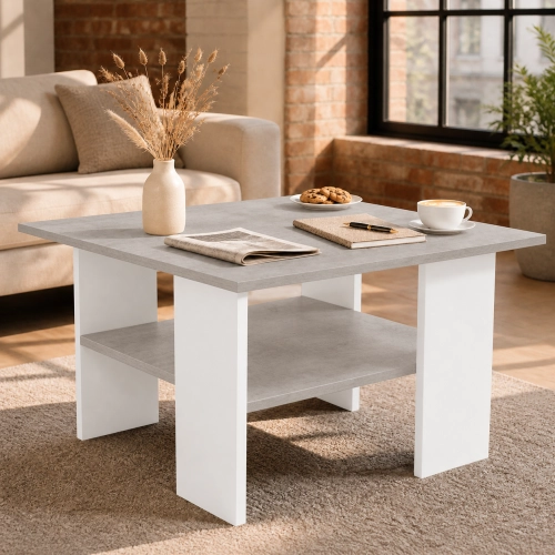 Stolik Kawowy Kwadratowy ST1 Beton/Biały 60x60 cm Ława do Salonu