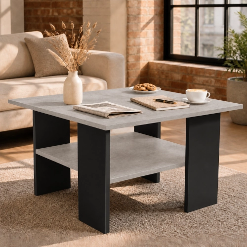 Stolik Kawowy Kwadratowy ST1 Beton/Czarny 60x60 cm Ława do Salonu