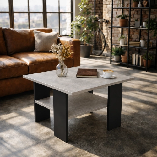 Stolik Kawowy Kwadratowy ST1 Beton/Czarny 60x60 cm Ława do Salonu