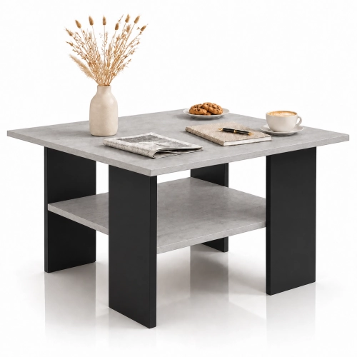 Stolik Kawowy Kwadratowy ST1 Beton/Czarny 60x60 cm Ława do Salonu