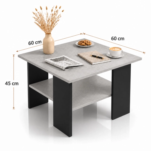 Stolik Kawowy Kwadratowy ST1 Beton/Czarny 60x60 cm Ława do Salonu