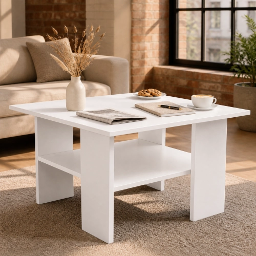 Stolik Kawowy Kwadratowy ST1 Biały 60x60 cm Ława do Salonu