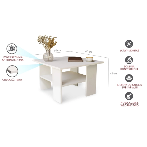 Stolik kawowy kwadratowy ST1 biały 60x60 cm