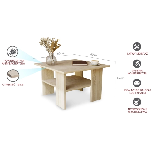 Stolik kawowy kwadratowy ST1 dąb sonoma 60x60 cm